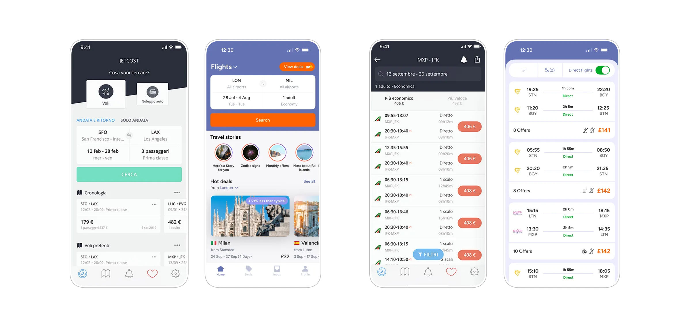Home and results page before and after the redesign