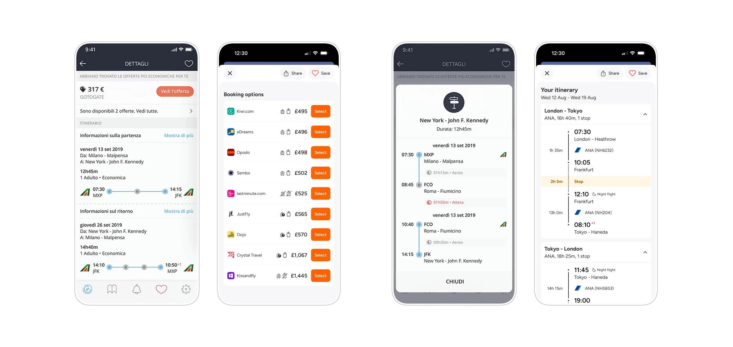 Detail page and itinerary before and after the redesign