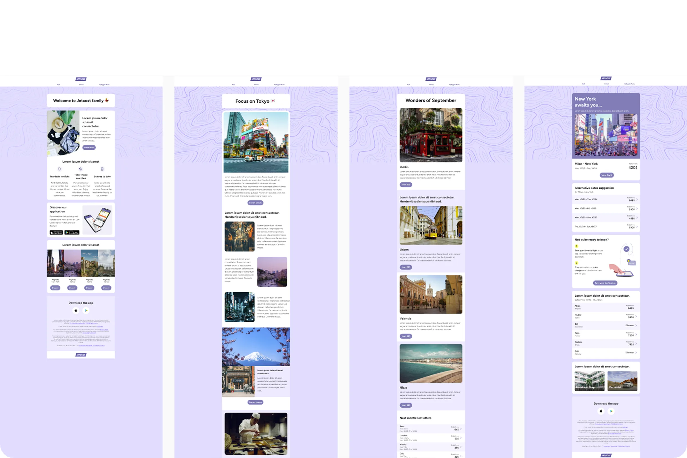 Four modular Jetcost email templates