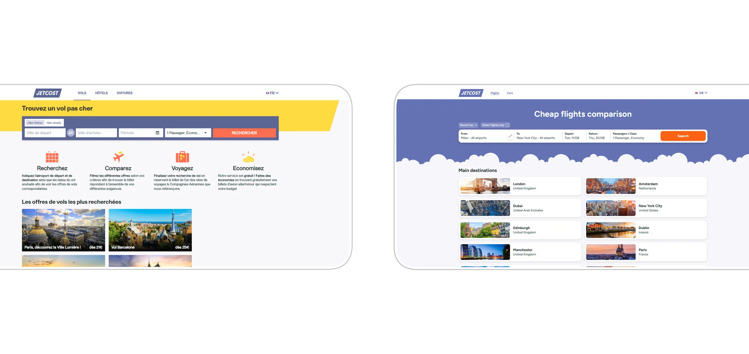 Homepage before and after the redesign
